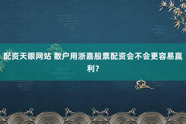配资天眼网站 散户用浙嘉股票配资会不会更容易赢利？