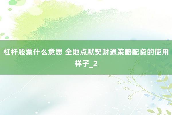 杠杆股票什么意思 全地点默契财通策略配资的使用样子_2