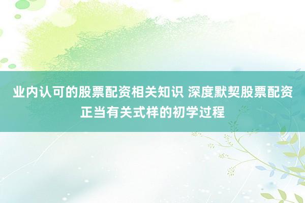 业内认可的股票配资相关知识 深度默契股票配资正当有关式样的初学过程