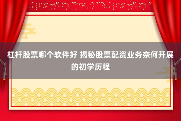 杠杆股票哪个软件好 揭秘股票配资业务奈何开展的初学历程