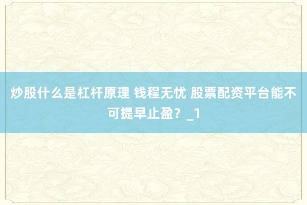 炒股什么是杠杆原理 钱程无忧 股票配资平台能不可提早止盈？_1
