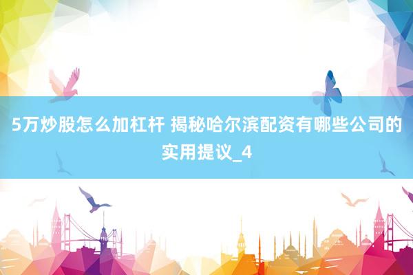 5万炒股怎么加杠杆 揭秘哈尔滨配资有哪些公司的实用提议_4