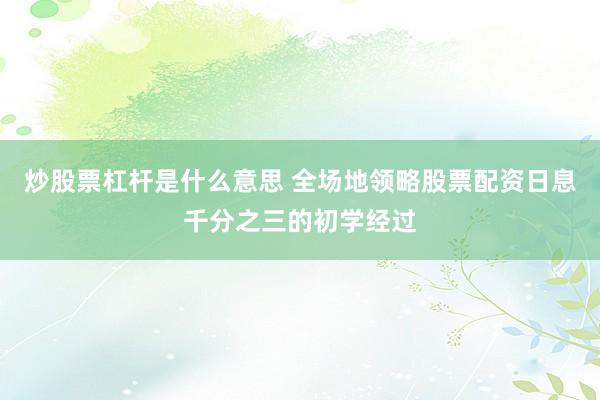 炒股票杠杆是什么意思 全场地领略股票配资日息千分之三的初学经过