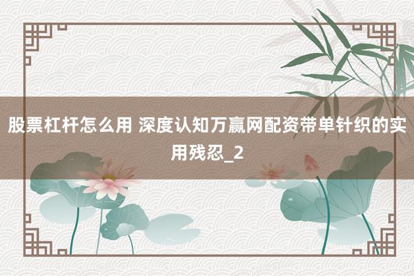 股票杠杆怎么用 深度认知万赢网配资带单针织的实用残忍_2