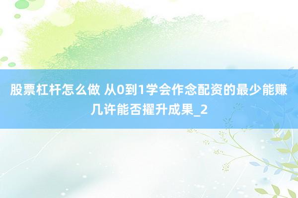 股票杠杆怎么做 从0到1学会作念配资的最少能赚几许能否擢升成果_2