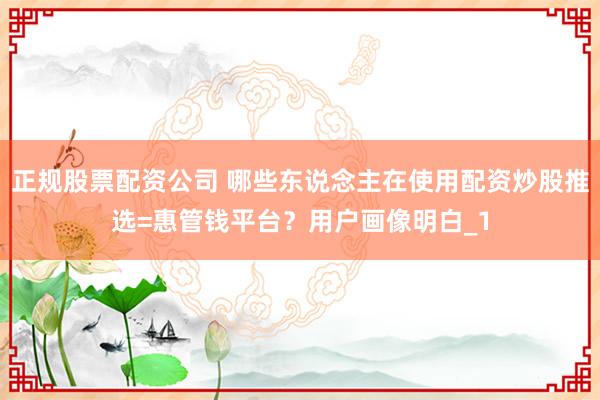 正规股票配资公司 哪些东说念主在使用配资炒股推选=惠管钱平台？用户画像明白_1