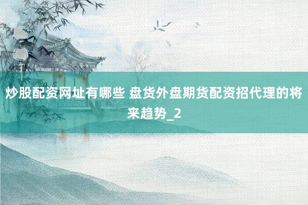 炒股配资网址有哪些 盘货外盘期货配资招代理的将来趋势_2
