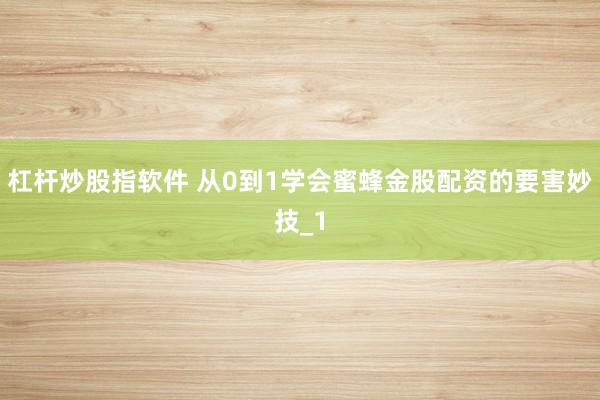 杠杆炒股指软件 从0到1学会蜜蜂金股配资的要害妙技_1
