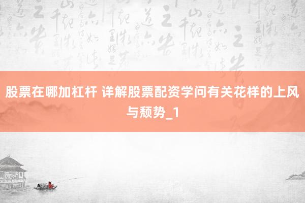 股票在哪加杠杆 详解股票配资学问有关花样的上风与颓势_1