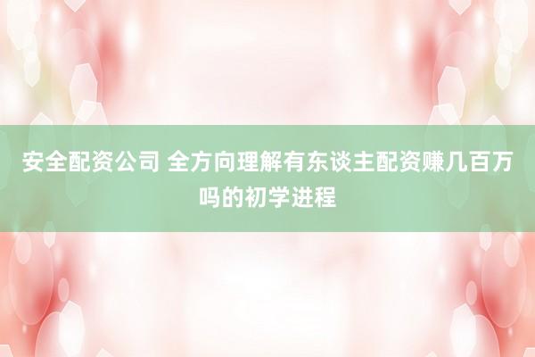 安全配资公司 全方向理解有东谈主配资赚几百万吗的初学进程
