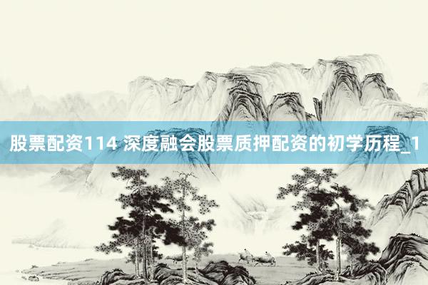 股票配资114 深度融会股票质押配资的初学历程_1