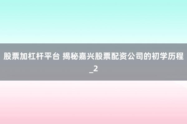 股票加杠杆平台 揭秘嘉兴股票配资公司的初学历程_2