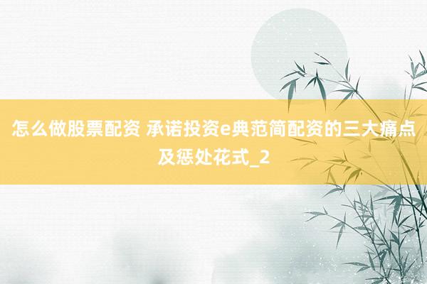 怎么做股票配资 承诺投资e典范简配资的三大痛点及惩处花式_2