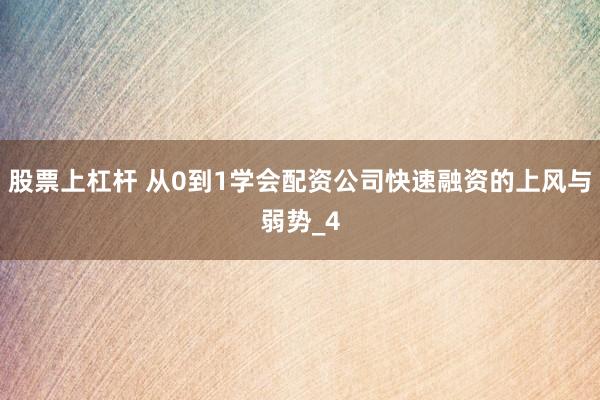 股票上杠杆 从0到1学会配资公司快速融资的上风与弱势_4
