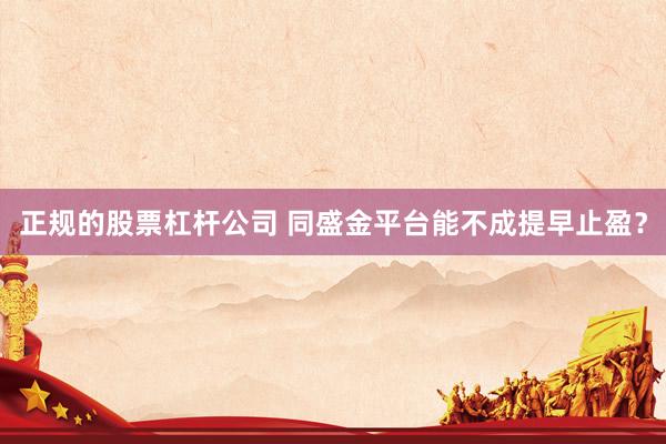 正规的股票杠杆公司 同盛金平台能不成提早止盈？