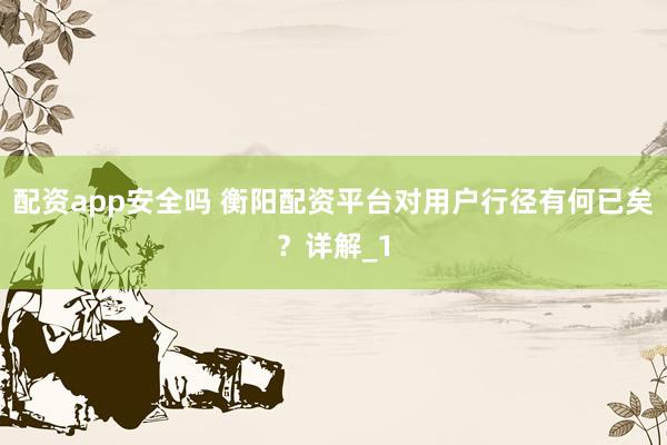 配资app安全吗 衡阳配资平台对用户行径有何已矣？详解_1