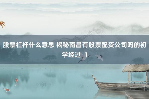 股票杠杆什么意思 揭秘南昌有股票配资公司吗的初学经过_1