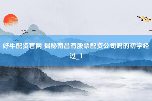 好牛配资官网 揭秘南昌有股票配资公司吗的初学经过_1