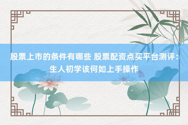 股票上市的条件有哪些 股票配资点买平台测评：生人初学该何如上手操作