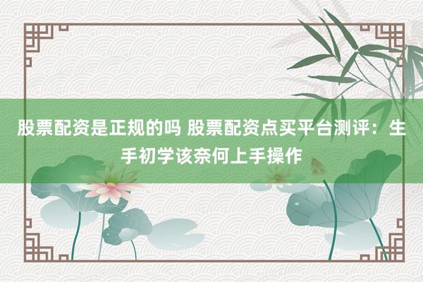 股票配资是正规的吗 股票配资点买平台测评：生手初学该奈何上手操作