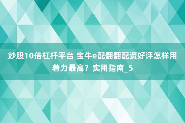 炒股10倍杠杆平台 宝牛e配翻翻配资好评怎样用着力最高？实用指南_5
