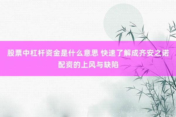 股票中杠杆资金是什么意思 快速了解成齐安之诺配资的上风与缺陷