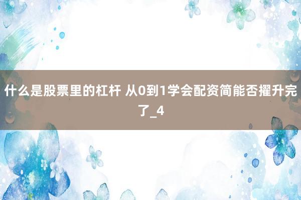 什么是股票里的杠杆 从0到1学会配资简能否擢升完了_4