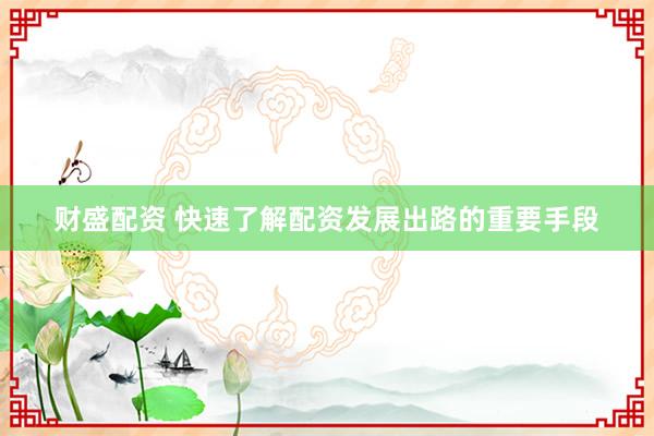 财盛配资 快速了解配资发展出路的重要手段