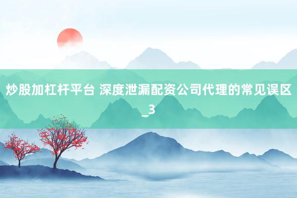 炒股加杠杆平台 深度泄漏配资公司代理的常见误区_3