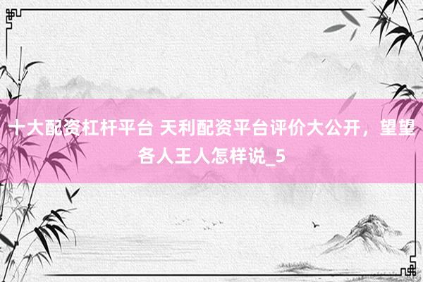 十大配资杠杆平台 天利配资平台评价大公开，望望各人王人怎样说_5